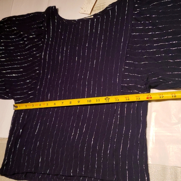 Sienna Sky NEW Blouse Top Back Buttons Metallic Lurex Stripe Dark NAVY Women's - Picture 3 of 16
